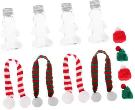BESPORTBLE 10pcs Gingerbread Man Reusable Plastic Juice Bottles Caps Clear Containers for Xmas Parties for Milk Tea and Festive Treats Vibrant Holiday Designs