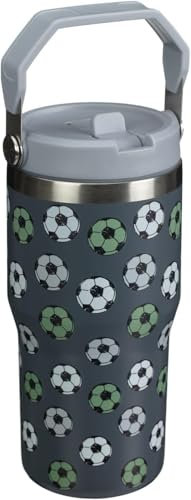 New Printed Hydrate 550ml Double Wall Tumbler with Rotating Lid and Straw – Leak-Proof, Insulated, Versatile Drinking Options Z-10 (Footballs)