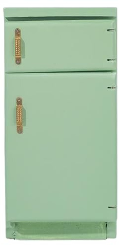 Jorzer Dollhouse Möbel, Holz 1/12 Spielzeug Kühlschrank Green Einfacher Retro -Stil Dollhouse Küche Miniatur Zartes Kühlschrankmodell Dekor Realistisches Accessoire Treat Play