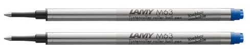 Lamy M63 2er Set Tintenroller-Großraummine aus Metall - Original Ersatzmine Tintenroller mit Kappe - dokumentenecht - Strichbreite Breit in Tintenfarbe blau