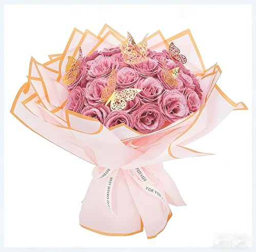 taonganui Pack of 36 Glitter Rose Bouquet Glitter Roses Bouquet Artificial Flower Bouquet Roses DIY Glitter Bouquet with Crown for Valentine's Day, Wedding, Engagement, Birthday (Blush)