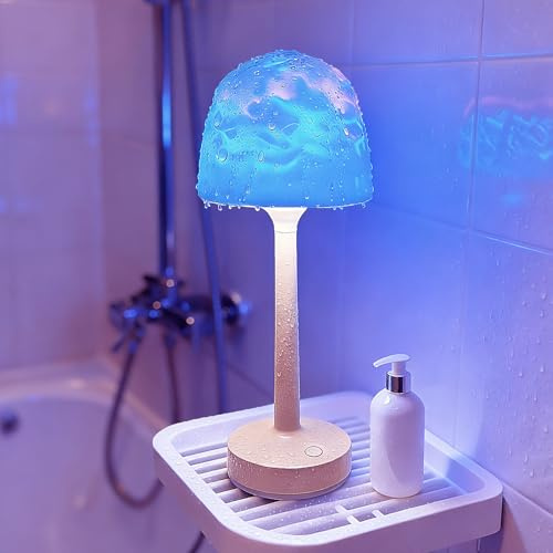 LAYSHINEEN Waterproof Shower Lamp, Cordless Bathroom Lamp with Touch and Remote Control, LED Shower Light with 16-Color Ocean Wave Projector Light, Portable Ocean Lamp for Inside Showers/Bathtubs