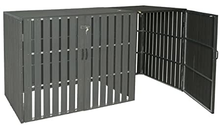 PROREGAL XL 1er-/2er-WPC-Mülltonnenverkleidung Erweiterung, HxBxT 115x76x100 cm, Metall Holzoptik, Anthrazit, Gitterbox Mülltonnenbox