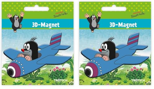 TRÖTSCH - Der kleine Maulwurf Magnet Maulwurf Flugzeug: Magnet für Kühlschrank Whiteboards oder Büroschränke (Packung mit 2)
