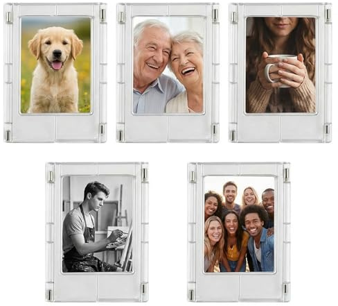 Daelesr 20 Pcs Kleine Bilderrahmen Mini 8,8x6,3cm, Magnetische Fotomagnete Kühlschrank Acryl Transparent, Magnet Bilderrahmen für Foto Passbilder, DIY Kühlschrankmagnete für Büro Zuhause