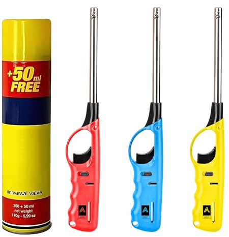 LUXTROUS Pack of 3 BBQ Kitchen Lighters With 1 Clipper Gas