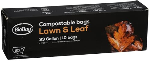 BioBag Compostable Lawn & Leaf Yard Waste Bags, 33 Gallon, 10 count (pack of 2)