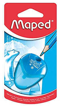 Maped - Material Escolar - Sacapuntas I Gloo - Sacapuntas con Depósito - Tiene 1 Orificio para Afilar - Tamaño Compacto para el Estuche - 3 Diseños Diferentes