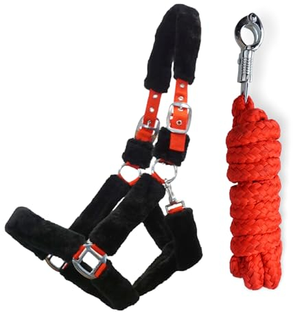 Pferde Halfter und Strick Fellhalfter mit Führstrick Pferd Panikhaken Halfter Pony, Cob, Warmblut, Kaltblut (Kaltblut (X-Full))