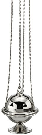 Weihrauchfässer Mini Kette zum Hängen aus Messing vernickelt Silber Höhe 10 cm mit Innenschale aus Stahl für die Räucherkohle