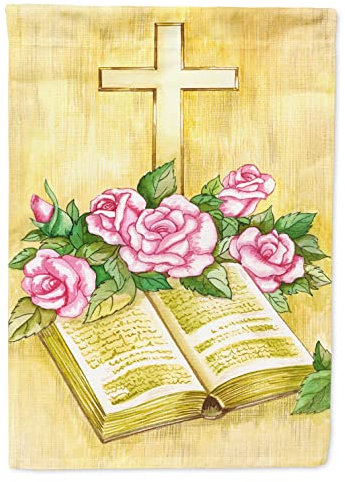 Caroline S Treasures Aph4072chf Croix et Bible de Pâques avec Roses sur Toile Maison Drapeau, Grand, Multicolore