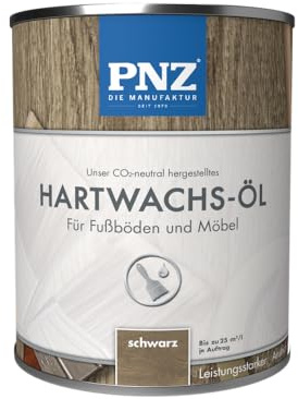 PNZ Hartwachsöl für Innen | Nachhaltig hergestellt mit regionalen Rohstoffen | Made in Germany | passend für Arbeitsplatte, Holzmöbel, Parkett, Holzboden, Gebinde:0.75L, Farbe:schwarz