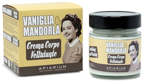APIARIUM Crema Corpo Vellutante Vaniglia e Mandorla, 200 ML, crema corpo idratante e setificante al profumo di vaniglia con leggere note di mandorle