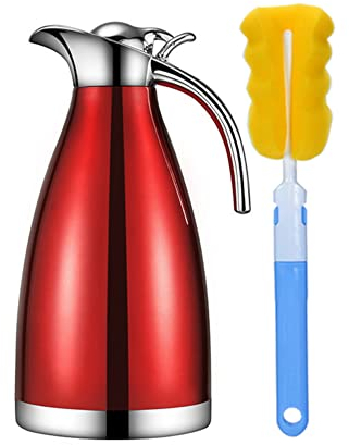 HSTYAIG Edelstahl Thermoskanne, Teekanne, Kaffeekanne, und Isolierkanne mit 18 Stunden Wärmespeicherung doppelwandige Vakuum Tee und Kaffee Thermokanne 2L Isolier Kanne (2L Rot)