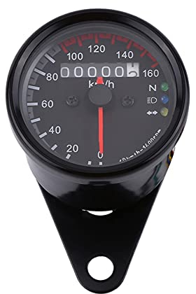 Keenso Motorrad Tachometer, Universal 12V LED Motorrad Tacho 0-160km/h Kilometerzähler mit LED-Kontrollleuchte (Schwarz)
