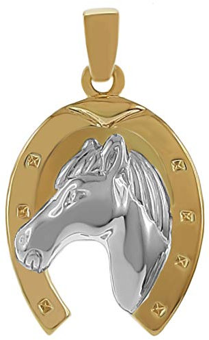 Pendentif Fer à cheval porte bonheur Plaqué Or bicolore 18 carats - Femme - Homme