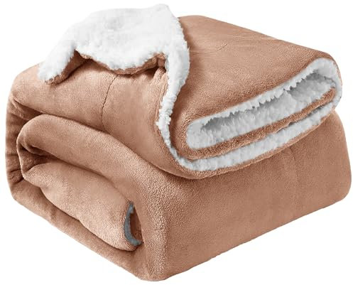 Oxford Homeware Sherpa Fleece Blanket Reversible Throw Blankets Soft Fluffy Thick Blankets Microfiber Plush Blanket for Bed, Couch (Camel, Single (130 x 150 Cm))