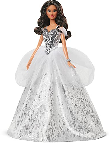 Barbie Signature poupée de Collection Joyeux Noël en Robe argentée, édition 2021, Jouet Collector, GXL23