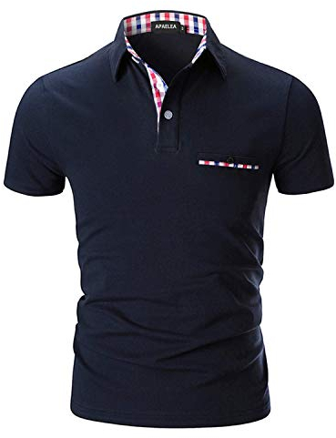 APAELEA Poloshirt Herren Kurzarm Einfarbig Freizeit Plaid Spleißen Golf T-Shirt,Blau1,M