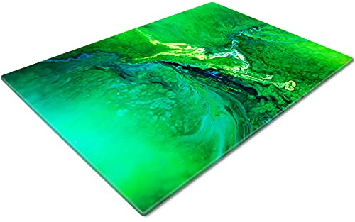 Glass Chopping Board | Kitchen Worktop Protector | Multifunctional Cutting Board | Work Top Savers | Kitchen Accessories | Extra Large | Green Teal Design