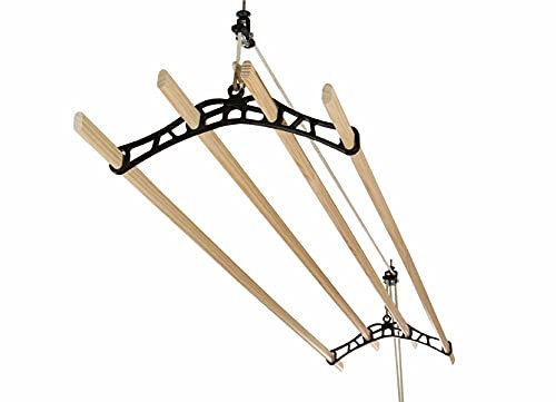 LOWENERGY 4 Lath Pulley Clothes Airer Ceiling Maid – Traditional Victorian Laundry Rack Dryer for Kitchen, Utility, Bathroom or Garage (Black 1.8M)