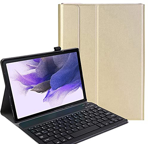 YHFZR Clavier étui pour Samsung Galaxy Tab S7 FE, AZERTY Slim PU Housse Détachable Wireless Clavier Keyboard sans Fil Coque pour Samsung Galaxy Tab S7 FE T730/T736B 12.4, Or