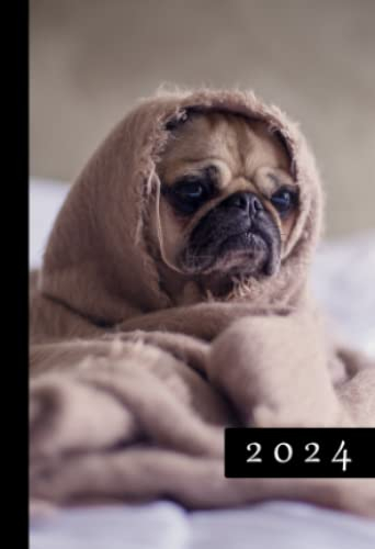 2024: A6 Kalender Mini Planer | 1 Woche auf 2 Seiten | Jan - Dez Wochenplaner | Soft-Cover Mops | Kalenderbuch Terminkalender Organizer Wochenkalender Terminplaner Buchkalender Jahresplaner