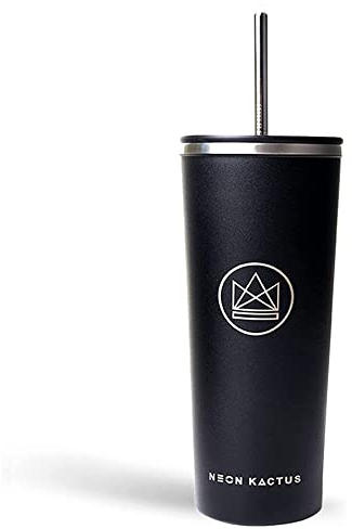 Neon Kactus - Rock Star Stainless Steel Tumbler, Insulated Tumblers with Straw and Flip Lid, Double Wall Vacuum Insulated Tumbler Cup for Hot and Cold Drinks, 24oz Capacity