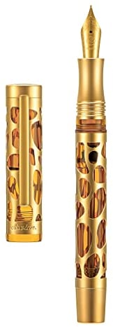 Asvine V169 Vacuum Filling Fountain Pen Medium Nib, Water Drop Skeleton Gold Trim Transparent Coffee Acrylic Pen Case Set