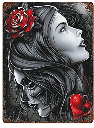 QQIAEJIA The Dead Lowrider Girl Rose Skull My Style Metall Eisen Malerei Retro Poster Blechschild Vintage Wanddekoration Poster Metallschild Aluminiumschild für Cafe Bar Pub Home Bier Dekoration