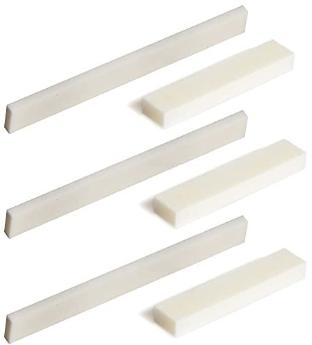 Cheerock 6Pcs Guitar Bone Nuts and Saddle, Blank Guitar Bridge Saddle and Nut, Pure Bone Nut and Saddle for Electric Bass Acoustic Classical Guitar Mandolin Banjo Ukulele DIY