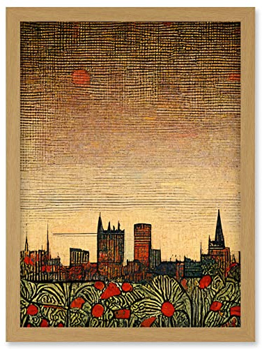 Doppelganger33 LTD Floral City Skyline Poppies William Morris Artwork Framed Wall Art Print A4