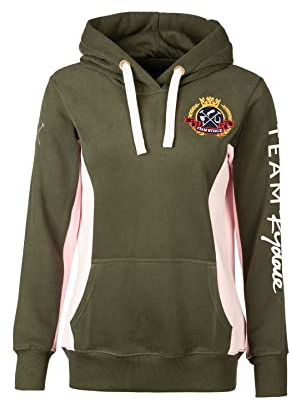 Rydale Ladies Hoodie Women's Hoodie Overhead Sweatshirt 100% Cotton Equestrian Jumper Team 3 Colours (Olive/Sorbet, 12)