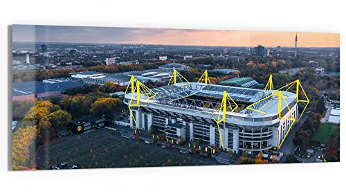 DEQORI Glasbild Echtglas | Motiv Signal Iduna, Dortmund | horizontal einteilig 150x60 cm | schöne Dekoration | Wandbild für Wohnzimmer, Schlafzimmer, Flur & Küche | moderne Wanddeko