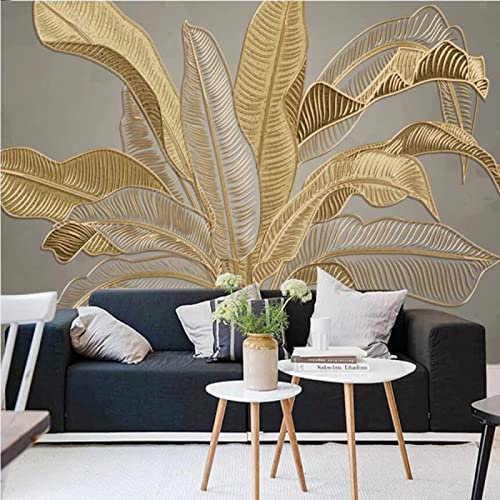 GIVLWF Papier Peint Mural de Feuille De Bananier De Luxe De Lumière Atmosphérique, Plantes Nordiques Dorées Déco de La Maison - Pour Salon Chambre D'enfant Décoration Murale 200 x 140 cm