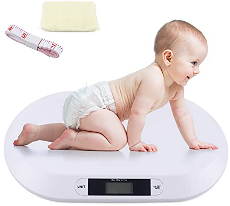 Babywaage Flach Digitalwaage Stillwaage Tierwaage für Neugeborene bis 20kg mit LCD-Display, Tara Funktion, Automatische Abschalt (55cm x 32cm x 2.7cm)