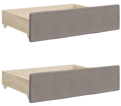 vidaXL Cajones de Cama 2 uds, Muebles con Ruedas, Cajones de Almacenaje, Accesorios para Dormitorio, Madera de Ingeniería y Tela Gris Taupe