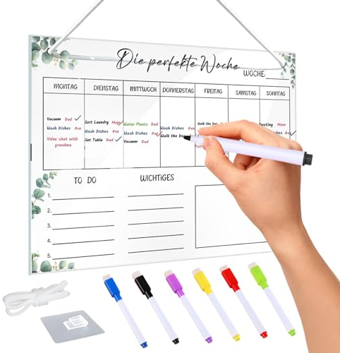 Wochenplaner Acryl Magnetisch,30 * 20CM,Wochenkalender Planungstafel,Magnetisch Whiteboard Wochenplaner,Abwischbar Familienplaner,Magnetischer Wochenplaner Abwischbar,Monatsplaner Magnetisch