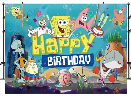 SpoongeBob SquareePants Fotografie Hintergrund,Home Party Dekoration Hintergrund 1 x 1.5 m, Kinder Fotografie Happy Birthday Hintergründe,Geburtstag Thema Fotografie Hintergrund Bild Banner Dekoratio