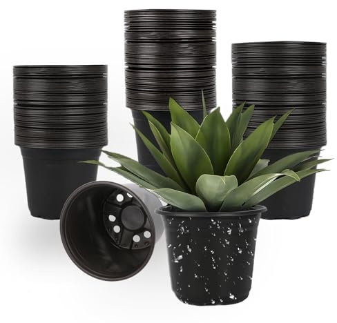 TAQIXI 100 Packs Nursery Pots, 4 5 6 Inches Plastic Nursey Pots for Plants with Drainage Holes, Seed Starting Garden Pots of Flower Plant Container for Succulents, Transplanting (100, 5 Inch)