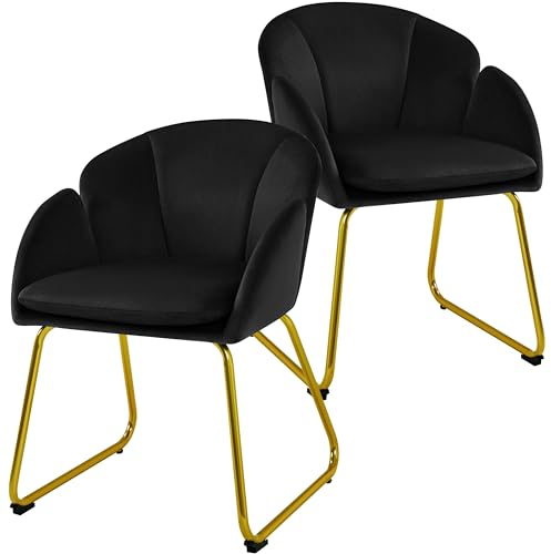Yaheetech Esszimmerstühle 2er Set modern, Küchenstuhl in Blumenform, Sessel Polsterstuhl mit Metallbeinen Gold, für Wohnzimmer/Esszimmer Schwarz