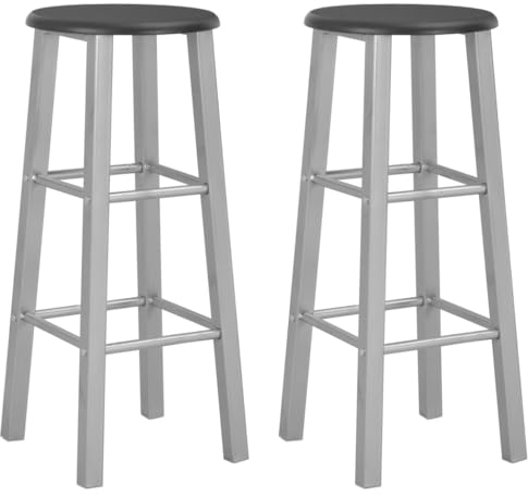FENLAX Barhocker 2 STK. aus Stahlrahmen + MDF-Sitzfläche Schwarz und Silber Barstuhl-Set Barhocker Ohne Lehne Bequemer Barhocker Barhocker Outdoor Garten Barhocker für Den Innen- Und Außenbereich