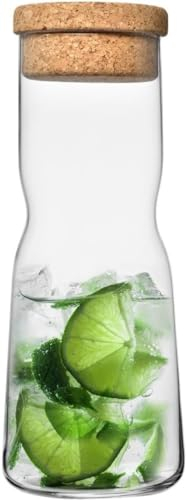 KROSNO Carafe à eau en verre avec liège naturel | 1000 ml | Collection Splendour | Eau et jus de fruits | Pour anniversaire, fête, restaurant | Passe au lave-vaisselle