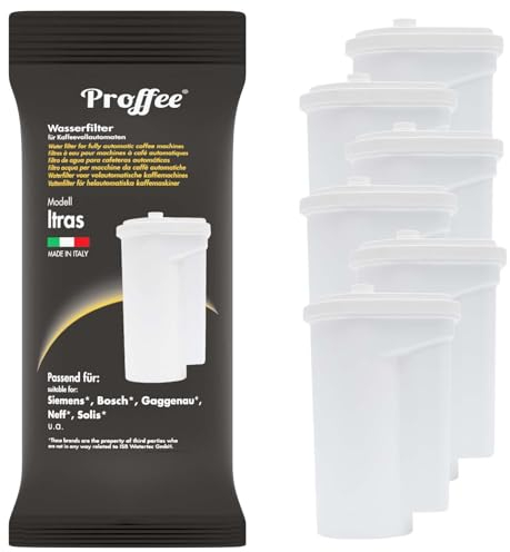 Proffee Itras | 6x Wasserfilter kompatibel mit Siemens EQ Series, Bosch Serie 2 & 8, Gaggenau Serie 200 & 400 Kaffeevollautomaten und Kaffeemaschinen, ersetzt Brita Intenza Kartusche | MADE IN ITALY