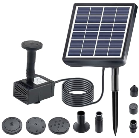 Meichoon Solar DC Springbrunnenpumpe 1,5 W DIY Outdoor Vogeltränke Brunnen Kit 5 Düsen für Vogelbäder Außenteiche Hof, Gärten und Aquarien MY03