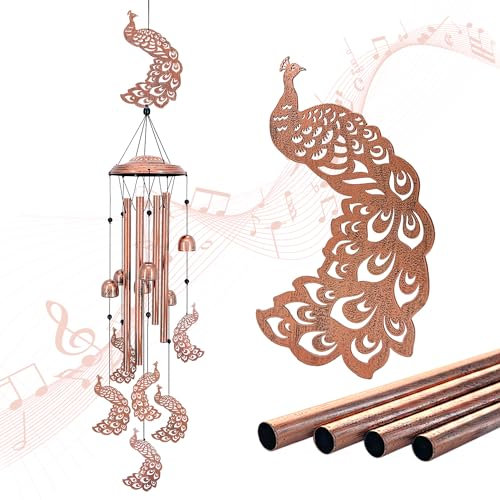 Pfauen-Windspiel für draußen, Pfau-Geschenke für Damen/Männer/Sympathiegeschenk/Gedenkgeschenk/Geburtstagsfest/Metallwindspiele für drinnen und draußen, Terrasse, Gartendekoration, Zuhause, Veranda