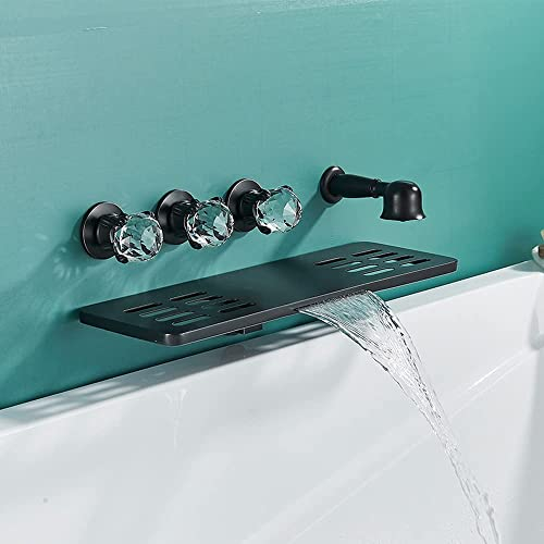 SHENGMIAOHE Taglietta da Bagno a Cascata Del Bagno con Scaffale 5Pcs Monte a Parete Rubinetto per la Doccia Tiro Fuori Doccia a Mano e Mixer Di Acquada