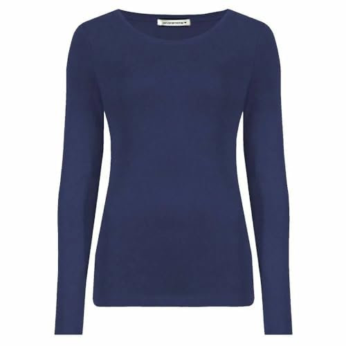 Shop Nova® Women Ladies Long Sleeve Round Neck Plain Top Stretchy Casual T Shirts Basic Slim fit Tee Tops UK Size 8-26 (Navy, 8)
