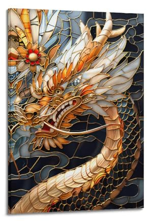 IKHFVYH Drachen-Pan, Kintsugi, Buntglas-Poster, dekorative Malerei, Leinwand, Wandposter und Kunstdruck, moderne Familienschlafzimmer-Dekoration, Poster, 30 x 45 cm