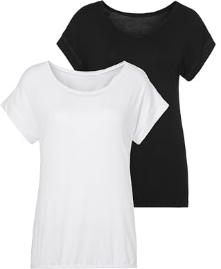 VIVANCE Damen Kurzarmshirt im 2er-Pack, lockere Passform, lässig weiß, schwarz 44/46